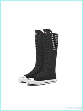 Knee High Lace Up Canvas Sneakers Side Zip Mid Calf Boots Platform